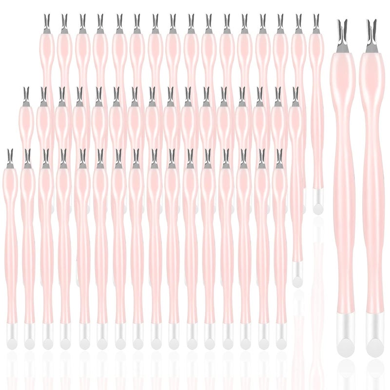heemeei 50Pcs Nail Cuticle Trimmer Rubber Nail Cleaner, Plastic Handle Cuticle Knife, Double End Nail Dead Skin Fork Cuticle Pusher Bulk Nail Art Cuticle Remover Tools for Girls Women and Men-Peach…… - Image 1